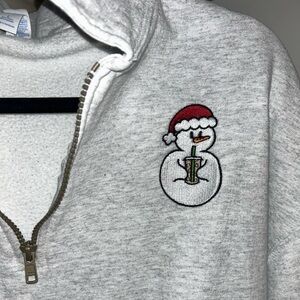 Jerzees Light Gray Half Zip Sweater with Festive Snowman